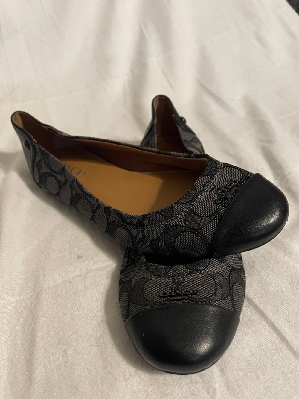 Coach Black Signature Canvas and Leather Cap-Toe Ballet Flats